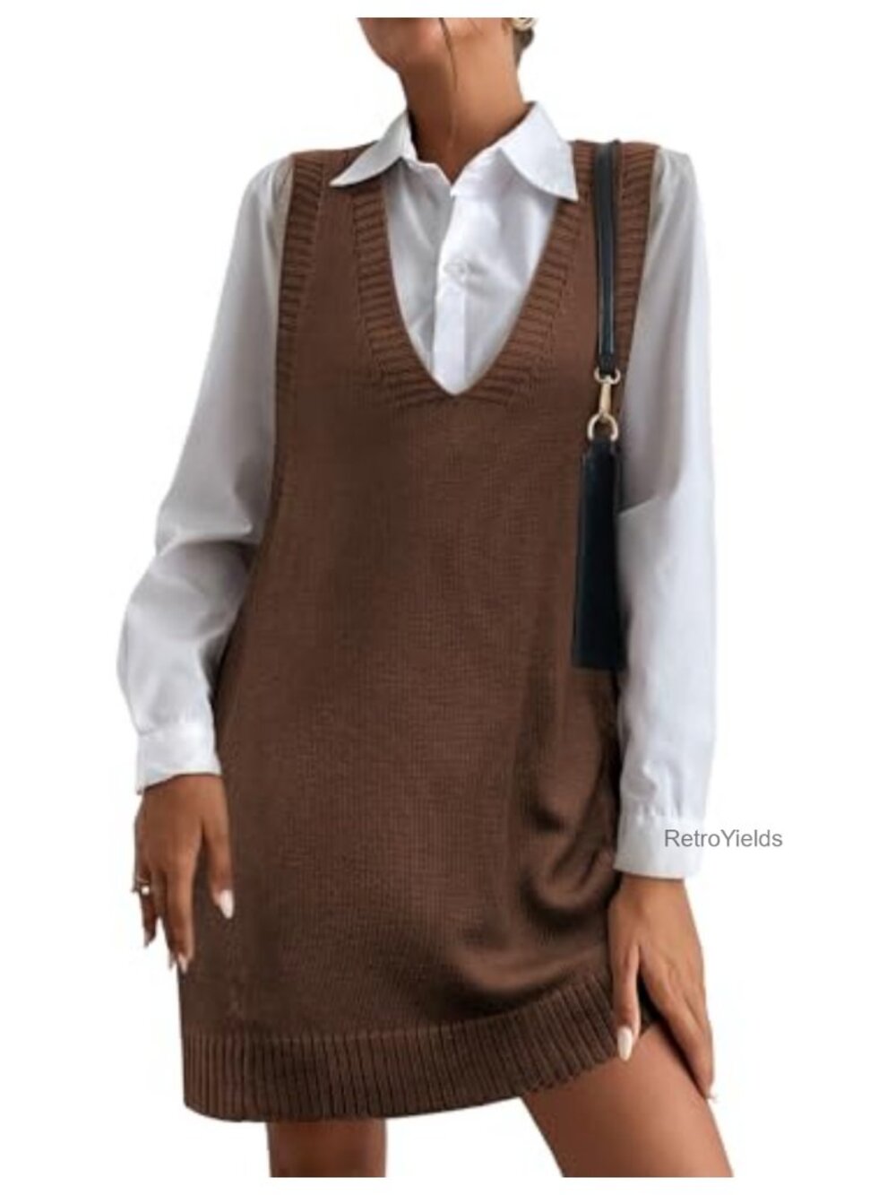 Oversized V Neck Sleeveless Cable Knit Sweater Vest Dress with Pockets